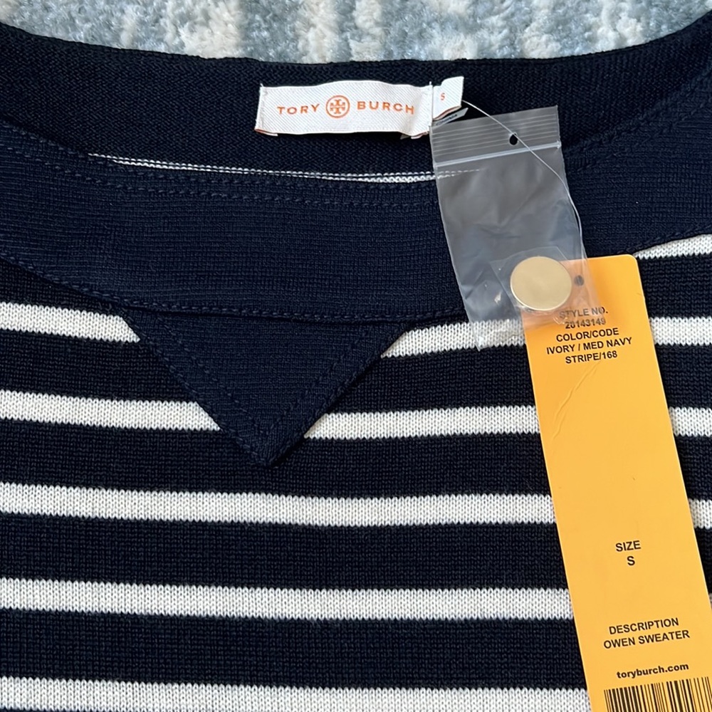 NWT Tory Burch Owen sweater navy/ivory Small - Picture 2 of 6
